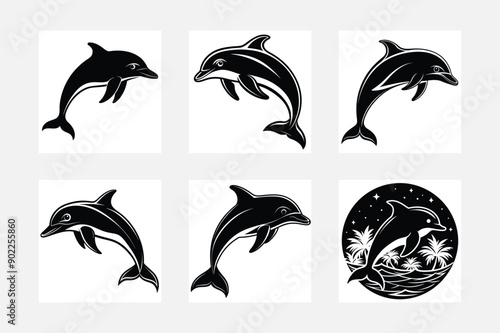 Playful Dolphin Silhouette Set for Beach Lovers
