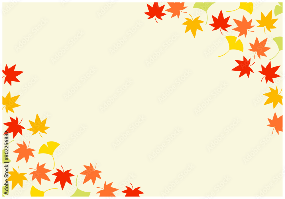 紅葉のもみじと銀杏フレーム背景16黄色 紅葉のもみじと銀杏フレーム背景16黄色