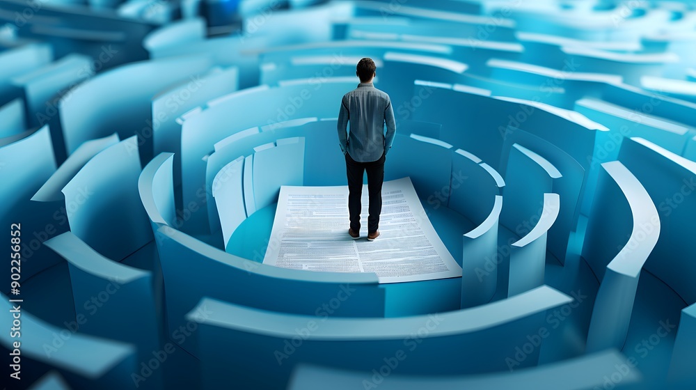 Lost in the Maze of Debt: Person surrounded by financial confusion, illustrating debt struggles and money problems Lost in the Maze of Debt: Person surrounded by financial confusion, illustrating debt struggles and money problems