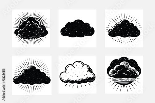 Artistic Cloud Silhouettes on a White Background Set
