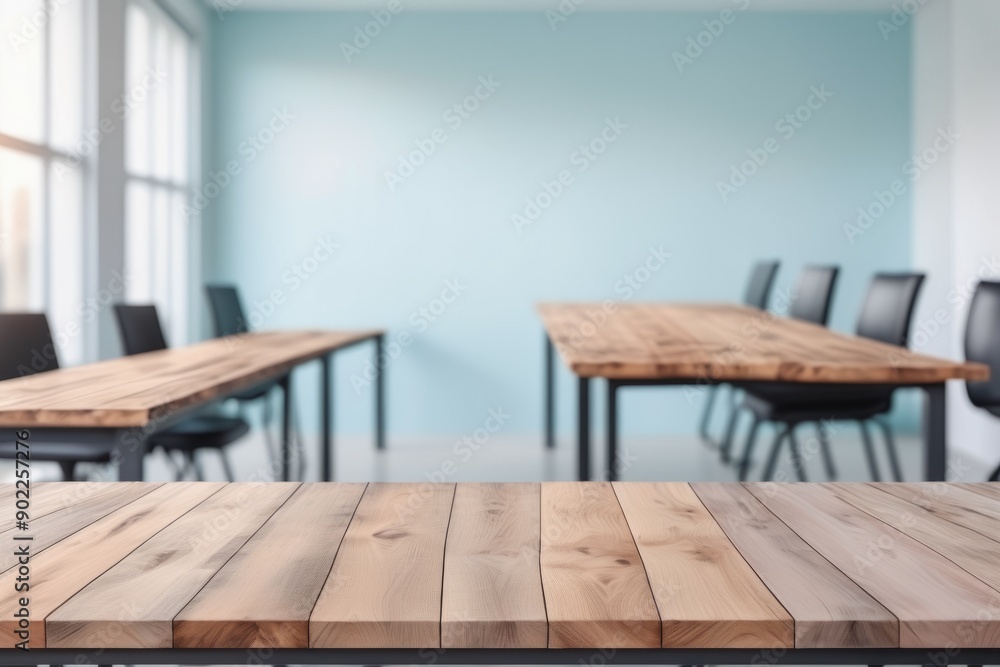 Blurred minimalist modern office interior with sleek desk ergonomic chair and large window Blurred minimalist modern office interior with sleek desk ergonomic chair and large window