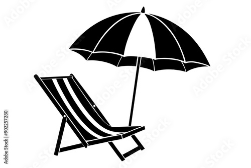 Summer Vacation Beach chair and umbrella Vector Silhouette


