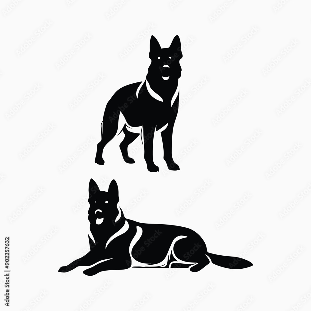 Fototapeta premium German shepherd dog silhouette set animals vector template