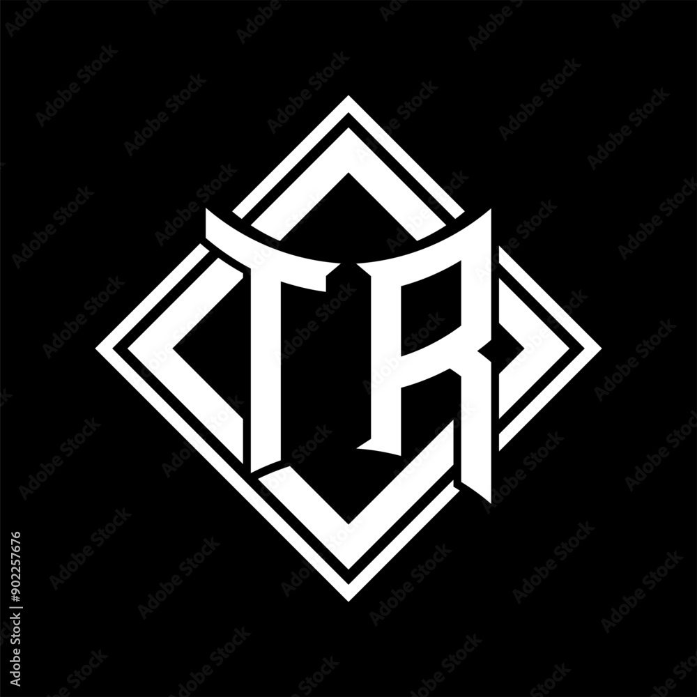 TR Letter logo abstract shield shape with square white outline on black background template TR Letter logo abstract shield shape with square white outline on black background template