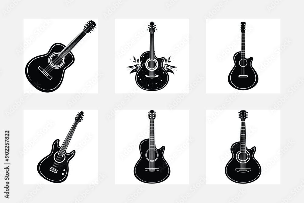 Fototapeta premium Eye Catching Guitars Silhouette White Background Series 