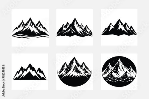 Elegant mountain silhouette white background artwork set
