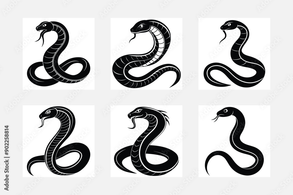 Obraz premium Snake silhouette white background artwork set collection 