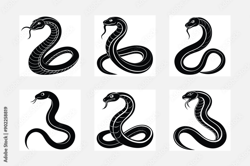 Obraz premium Creative snake silhouette white background artwork set 