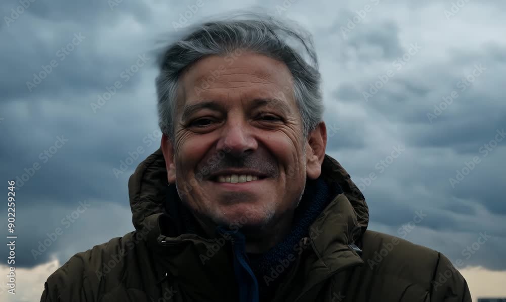 Portrait of a smiling senior man on the background of stormy sky Portrait of a smiling senior man on the background of stormy sky