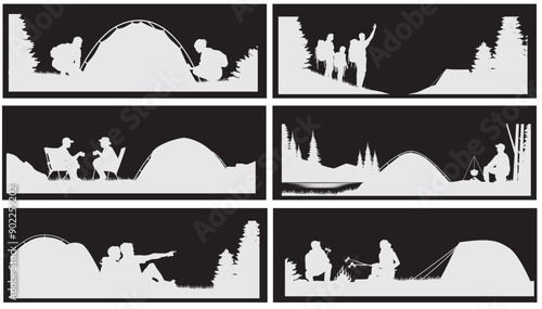 camping people  silhouette hiking and tracking