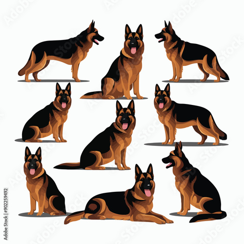 German shepherd dog silhouette set animals vector template