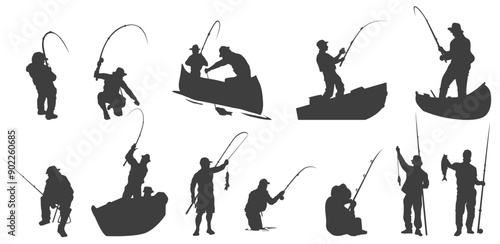 fisherman silhouette people fishing