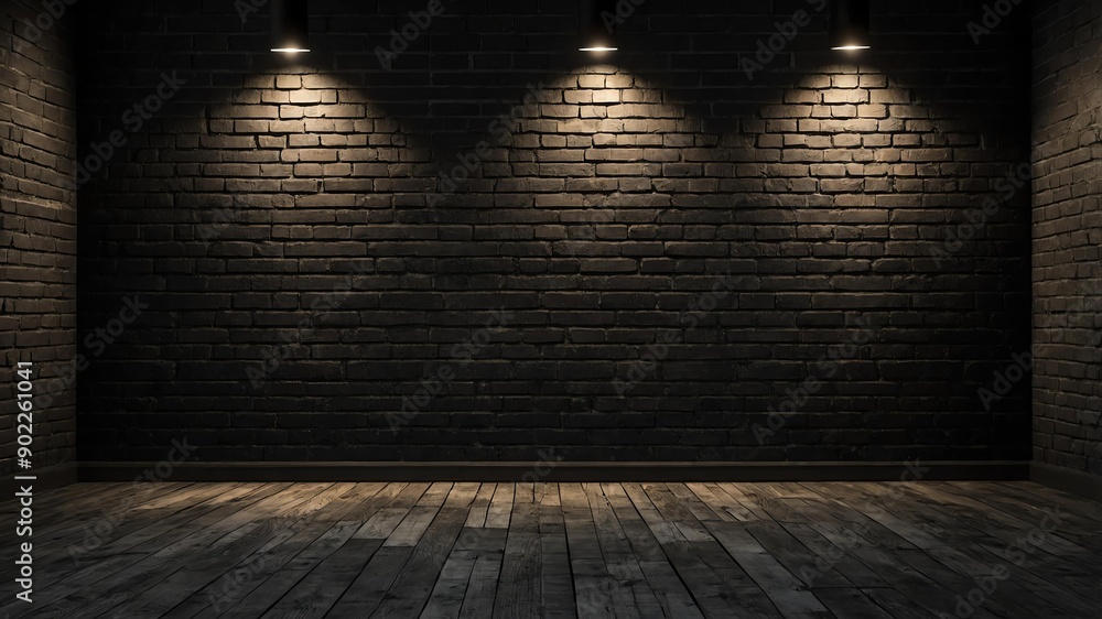 black brick wall with grungy texture and spotlight for background black brick wall with grungy texture and spotlight for background