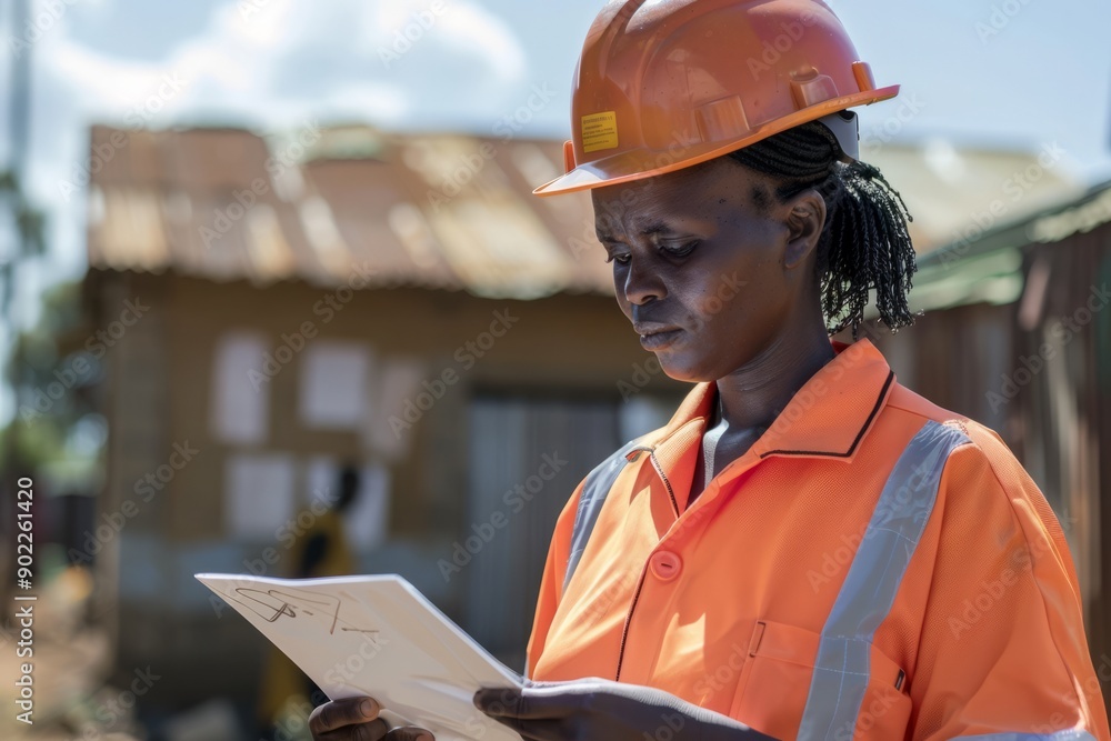 Portrait of a rural development worker assessing local infrastructure , Generative AI Portrait of a rural development worker assessing local infrastructure , Generative AI