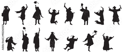 silhouette of graduate people  full isolated in white background collection