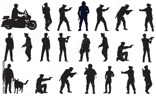 people silhouette police man cop collection white background full isolated