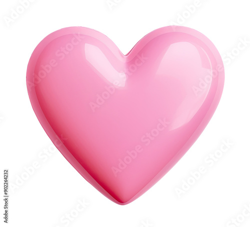 Glossy pink heart isolated on transparent background