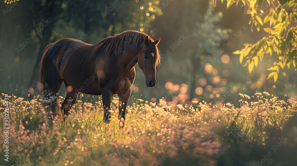 Fototapeta premium horse isolated on spring background