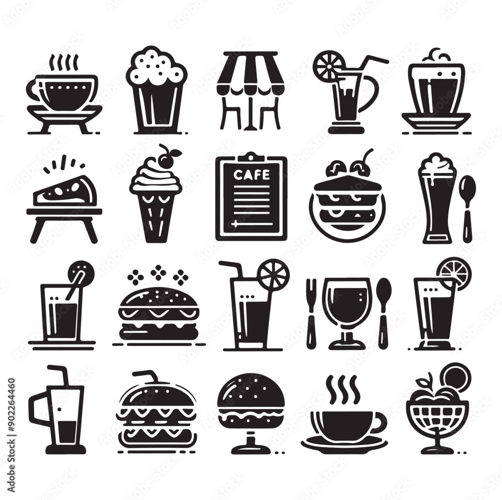 Set of Cafe icons restaurant icon food and drink icon vector Set of Cafe icons restaurant icon food and drink icon vector