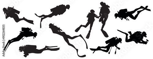 scuba driver people silhouette collection 