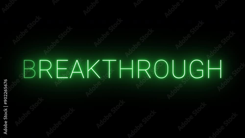 4K flickering neon green breakthrough sign on black background 4K flickering neon green breakthrough sign on black background
