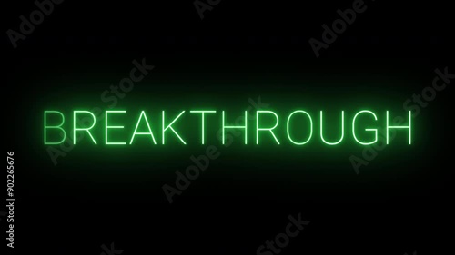4K flickering neon green breakthrough sign on black background