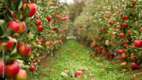 Ripe red apples ready for harvest in orchard