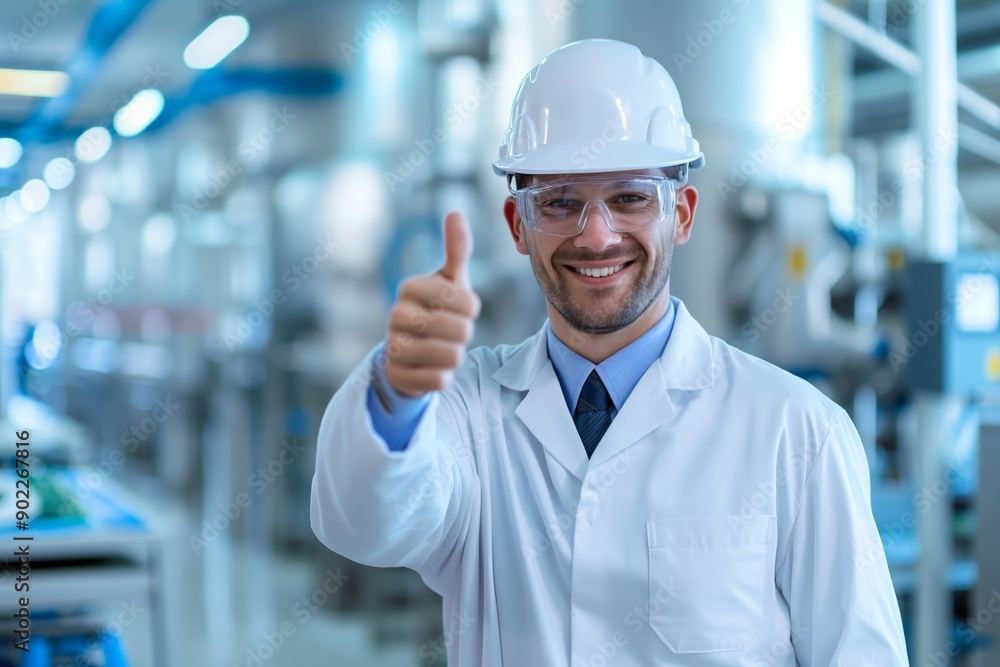 Confident Male Engineer Giving Thumbs Up in Advanced Lab Environment Confident Male Engineer Giving Thumbs Up in Advanced Lab Environment