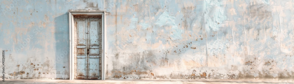 Aged Blue Wall with Rustic Wooden Door Aged Blue Wall with Rustic Wooden Door