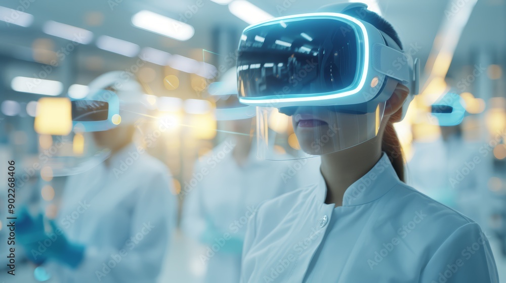 Scientists using VR headsets in laboratory Scientists using VR headsets in laboratory