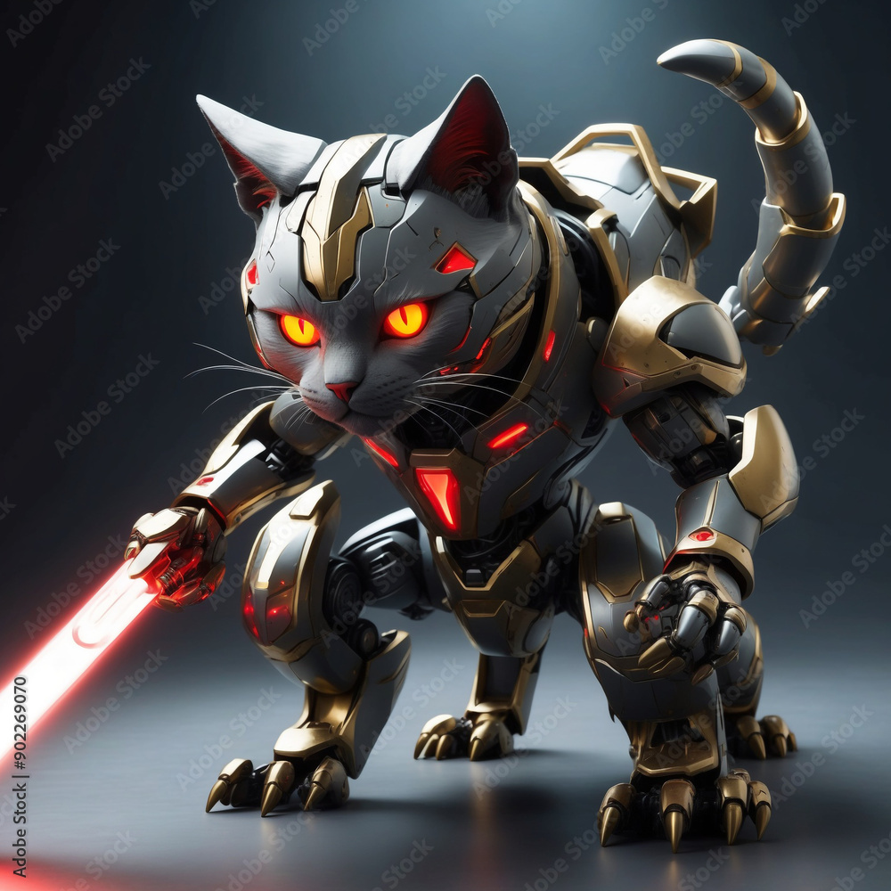 Sleek, Futuristic Cat with Mechanical Parts Sleek, Futuristic Cat with Mechanical Parts