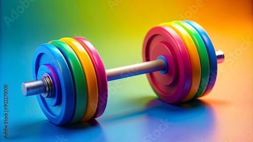 A miniature barbell with colorful weights isolated on a bright background, symbolizing youth empowerment, strength, and determination in a playful and uplifting atmosphere. photo