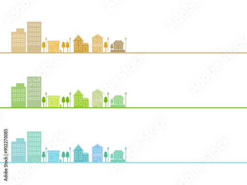 街並みセット　Stores and houses along the street
