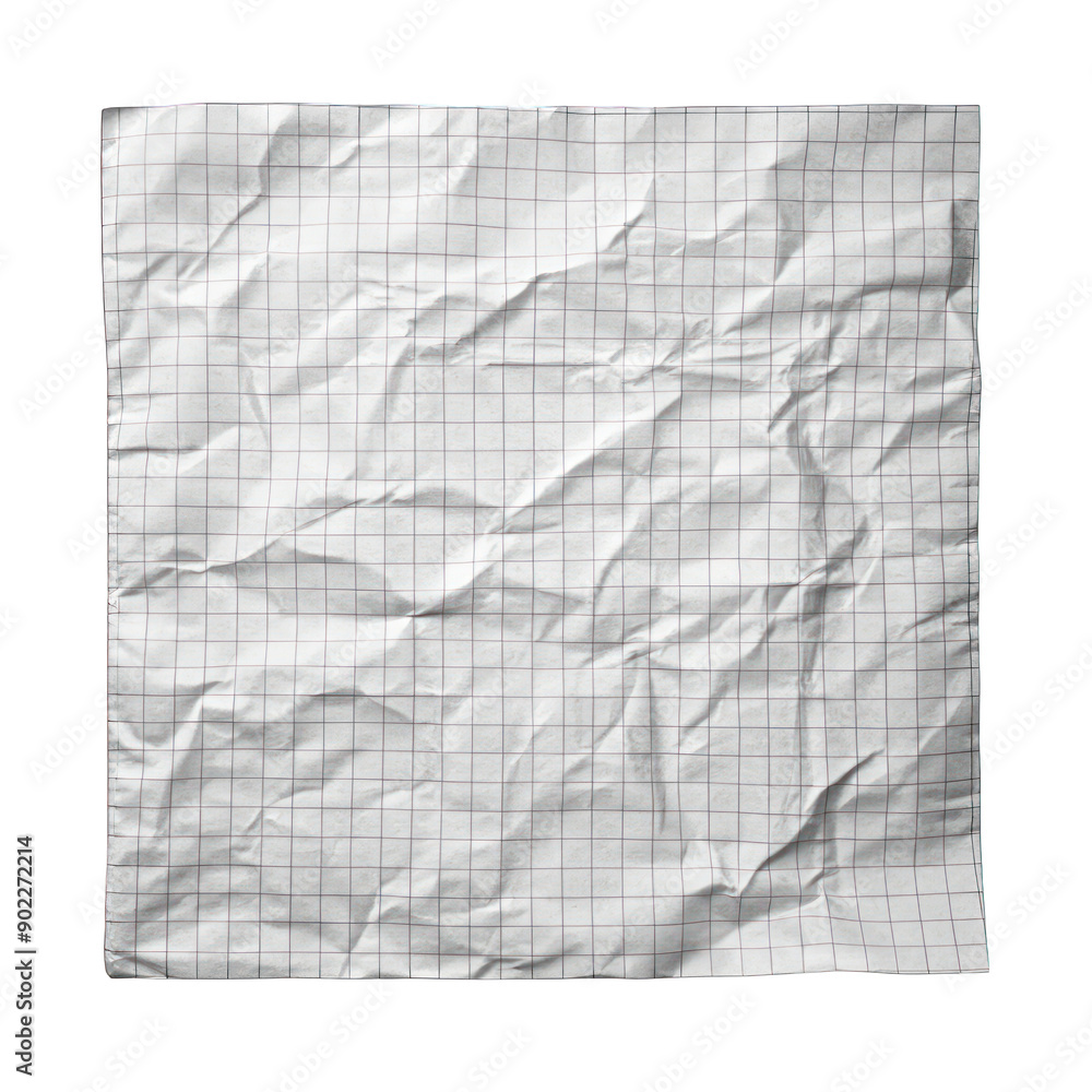 Blank white crumpled squared paper sheet on transparent background Blank white crumpled squared paper sheet on transparent background