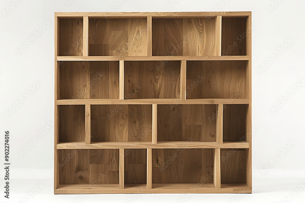 a wooden bookcase with many compartments on it a wooden bookcase with many compartments on it