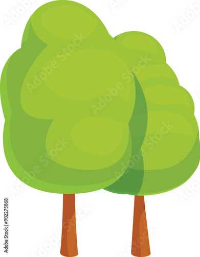 Two cartoon trees are growing side by side with lush green foliage
