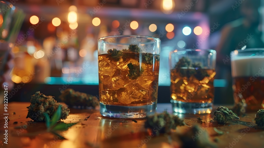 Whiskey Cocktails Enjoyed in a Vibrant Party Setting with Festive Atmosphere Whiskey Cocktails Enjoyed in a Vibrant Party Setting with Festive Atmosphere