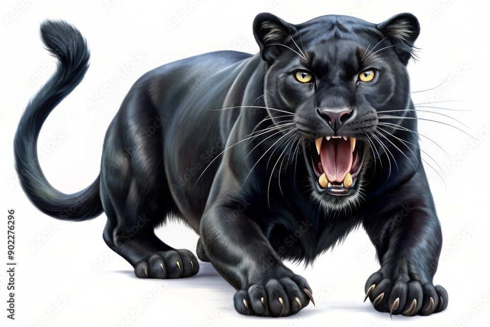 Illustration of a roaring black panther isolated on a white background. Illustration of a roaring black panther isolated on a white background.