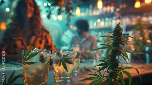 Cannabis and Alcohol in Vibrant Party Setting with Prime Shallow Depth of Field photo