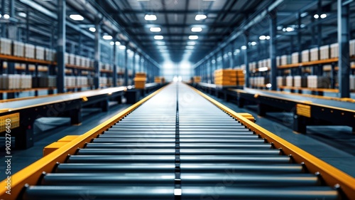 High-tech conveyor systems in a futuristic logistics center, seamless operations, Futuristic Logistics Center, efficiency