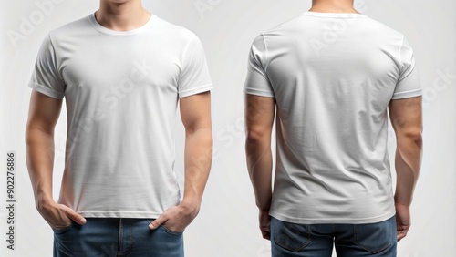 Wallpaper Mural Crisp blank white t-shirt on isolated background, front and back views, perfect for graphic designs, logos, or text overlay, product mockup or e-commerce uses. Torontodigital.ca
