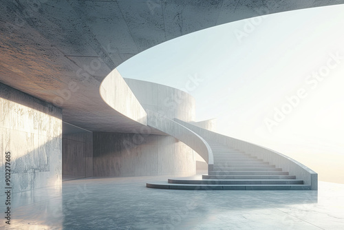 Concrete steps and buildings on the square,Empty architectural background.
