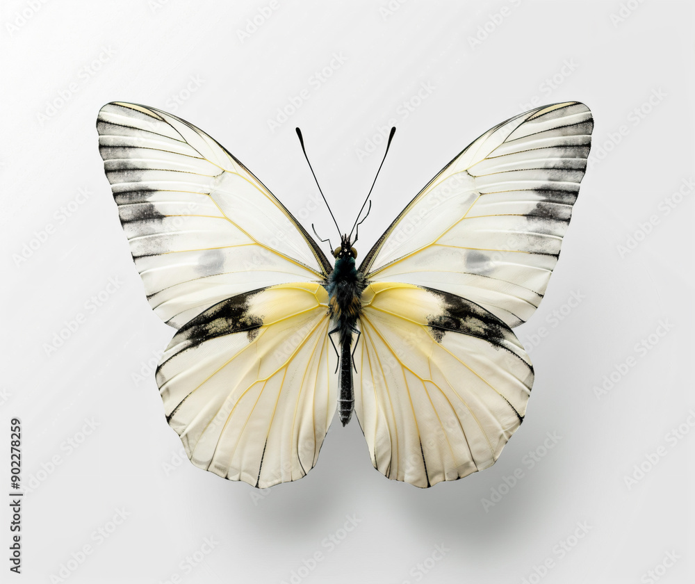 a butterfly with black and white wings on a white surface a butterfly with black and white wings on a white surface