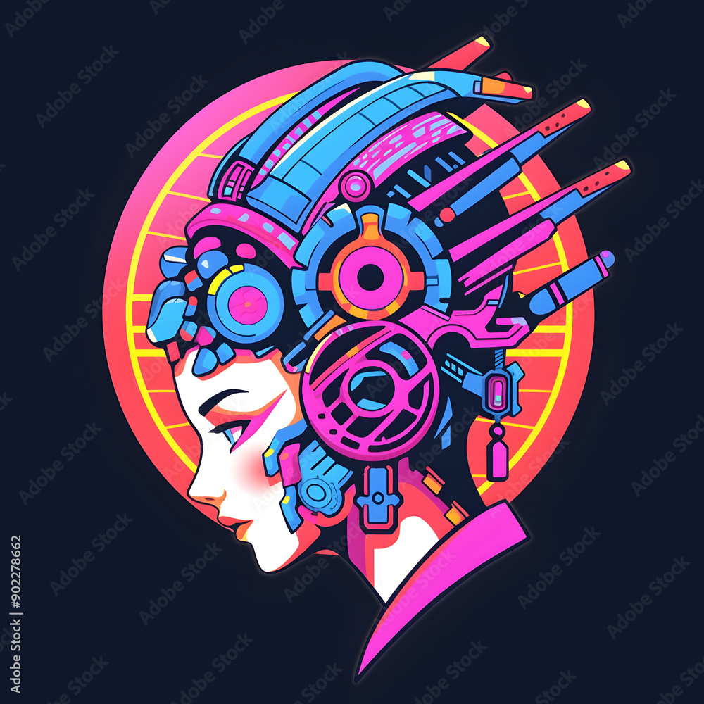 Fototapeta premium Geishas Head mecha robot illustration