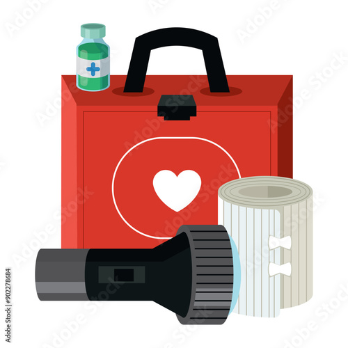 first aid case with medicines and flashlight