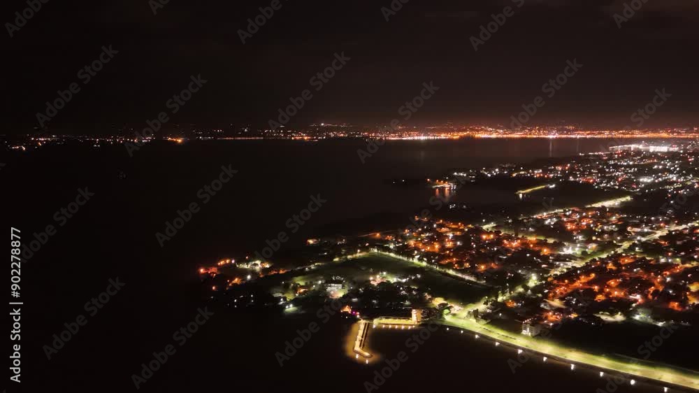 Aerial nighttime view over the city. Aerial nighttime view over the city.
