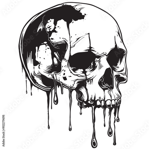 Black and White Dripping Skull Vector Art