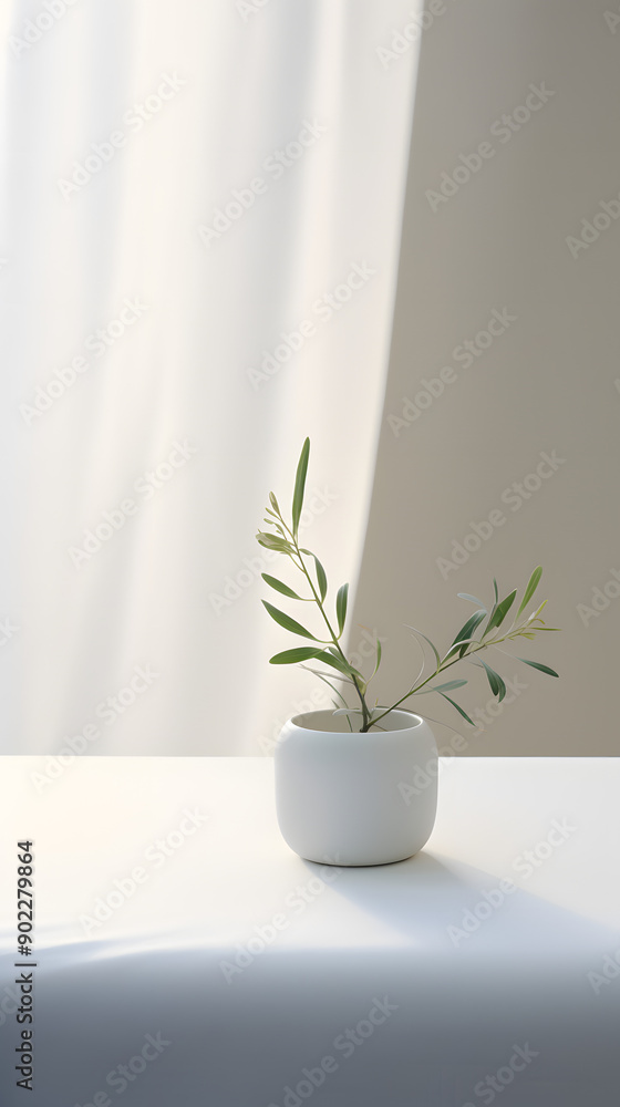 white minimalist plant and table scene setting poster background with Generative white minimalist plant and table scene setting poster background with Generative