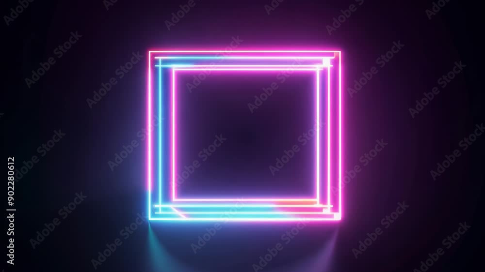 Minimalistic neon tunnel with rotating square frames Minimalistic neon tunnel with rotating square frames