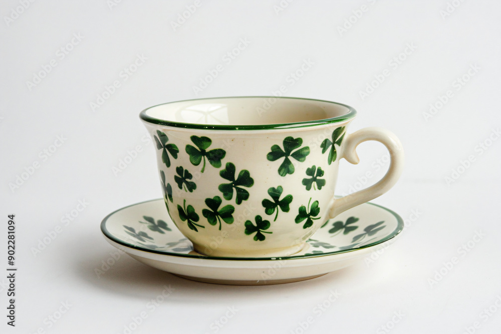 a cup and saucer with a shamrock pattern a cup and saucer with a shamrock pattern